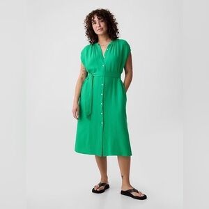 NEW GAP 100% Cotton Gauze Midi Shirt Dress Button Front Belt Sleeves Pockets XL